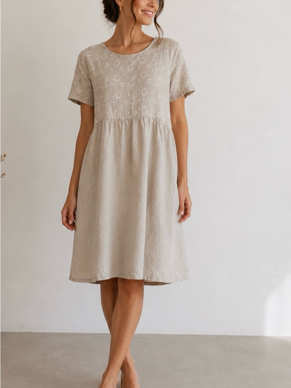 Terzo Millennio Italian Linen Embroidered Dress L